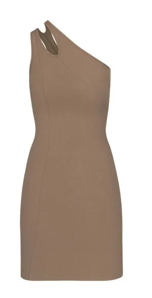 Skims Soft Lounge Cut Out One Shoulder Brown Ribbed Mini Dress Oxide Minimalist thumbnail 1