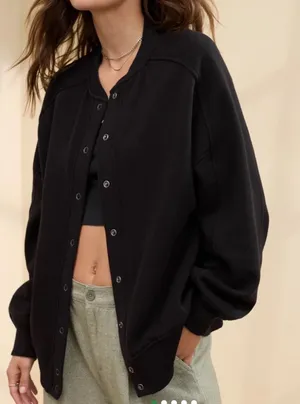 Aerie Cardi Bomber black snap‎ front cardigan 2024 oversized relaxed fit small thumbnail 1