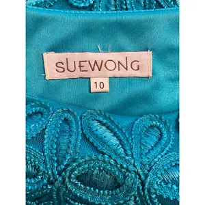 Sue Wong Teal Embroidered‎ Lace Sheath Dress Sz 10 Cocktail Formal Wedding Prom thumbnail 4