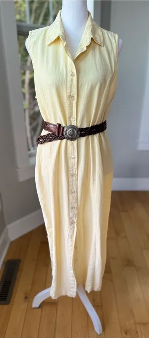 Christopher & Banks Butter Yellow Linen Blend Sleeveless Shirt Dress Size 12 thumbnail 1