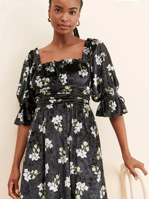 Hutch Black Velvet Floral Ruched Square Neck Mini Dress Size M Whimsigoth thumbnail 3