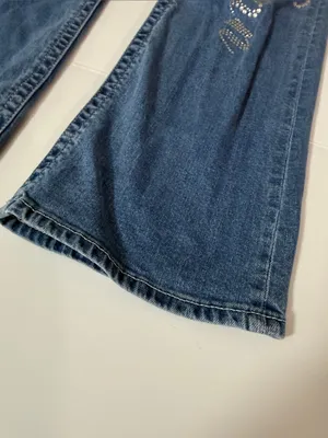 True Religion Blue Flare Jeans with Rhinestone Script thumbnail 6