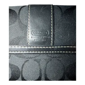 Coach Black Signature Canvas/Leather‎ Compact Flat Wallet thumbnail 3