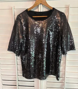 Zara‎ Black/Gray Sequin Top Size Medium thumbnail 1