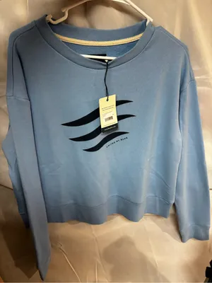 United By Blue Light Blue Crewneck Sweatshirt with Black Wave Graphic thumbnail 1