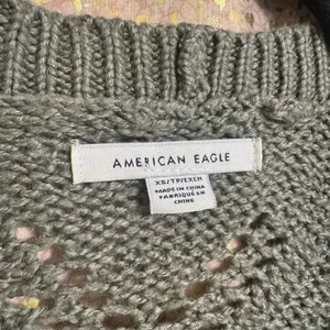 American Eagle Olive Green Pointelle Open Knit Cropped Cardigan XS thumbnail 3