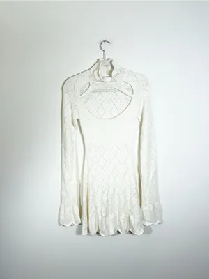 Danielle Guizio Cream Wool Pointelle Long Sleeve Mini Dress Small thumbnail 2
