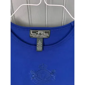 Lauren Ralph Lauren Active‎ Royal Blue Long Sleeve Crest Logo Cotton Top Small thumbnail 3