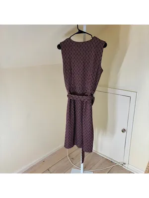 Ann Taylor Petites EUC Womens Burgundy Maroon Chain Print Belted Sheath Dress 6P thumbnail 5