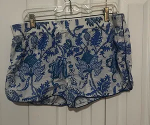 Roller Rabbit Leaf Print Lounge Pajama Short Blue/White Size Medium thumbnail 1