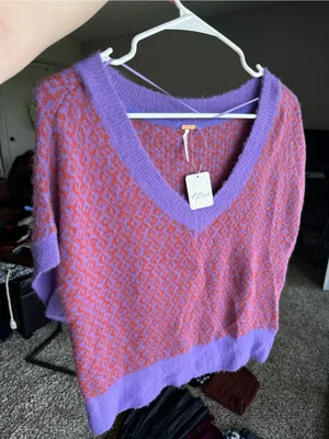Free People Lavender and Orange V-Neck Sweater Vest Through the Motions thumbnail 2