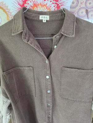 POL Cable Knit Sleeve Shacket Chocolate & Cream Small thumbnail 6