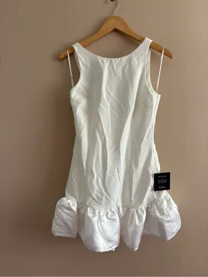 Lulus Superb Aura White Ruffled Drop Waist Mini Dress Size Small Classic Bridal thumbnail 4