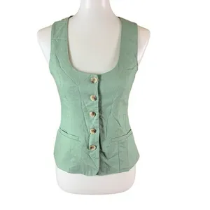 May Berries Green Linen Blend Button Vest Small Cottagecore Lightweight Chic thumbnail 2