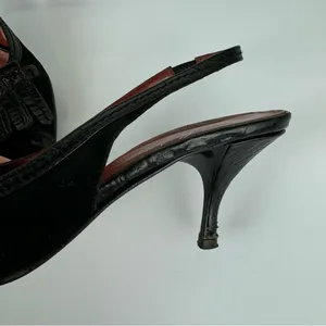 Donald Pliner Leather Sling Back Mules Sz 8 Black Kitten Heels Kiltie Point Toe thumbnail 7