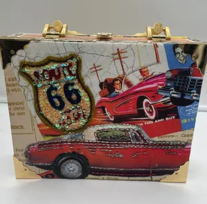 Far nine Vintage Style Route 66 Cigar Box Purse Bamboo Handle Americana Clutch thumbnail 1