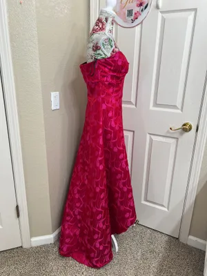 Bebe Fuchsia Pink Floral Jacquard Strapless High-Low Prom Formal Dress Size 10 thumbnail 3