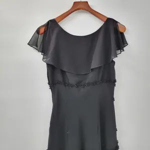 VTG Liz & Co Cocktail Dress Womens 8 Black Ruffled Detail V-Neck Flutter Sleeve thumbnail 5