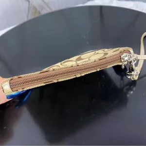 Coach Signature‎ Canvas Leather Wristlet Bag Beige Gold thumbnail 3