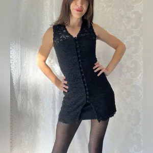 Vintage Laundry by Shelli Segal Black Lace Tunic Dress Button Front Size 4 thumbnail 6