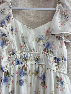 Floral Chiffon Flounce Sleeve Shirred Midi Dress Medium thumbnail 9