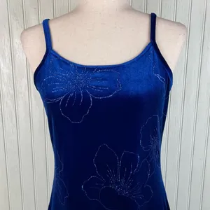 Vintage 90s Y2K Blue Velvet Flower Maxi Slip Dress Whimsigoth Fairycore Medium thumbnail 3