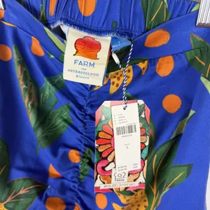 NWT Farm Rio Anthropologie Ruched Mini Skirt Small Blue Tropical‎ Fruit Vacation thumbnail 6