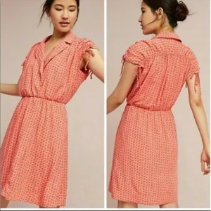 Anthro Maeve Carlotta short sleeve‎ dress small coral thumbnail 2