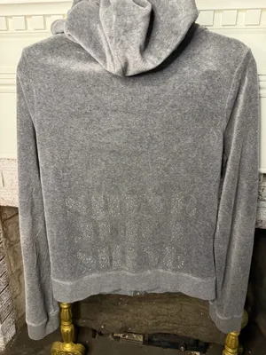 Juicy Couture Gray Velour Zip Hoodie Rhinestone Crest Y2K Size Large thumbnail 2