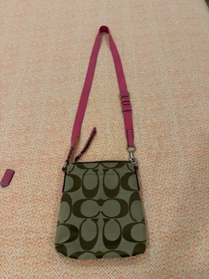 Y2K Coach Khaki C monogram and Pink trim crossbody bag thumbnail 2