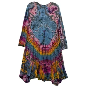 Kathmandu Imports Tie Dye Boho Midi Dress Multicolor Long Sleeve Flowy Indie OS thumbnail 2