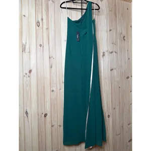 NWT Lulus Adeline Emerald One-Shoulder Scarf Maxi Dress Hoilday Party Gala Sz L thumbnail 6