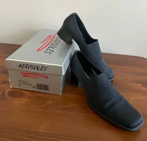 AEROSOLES Navy Woven Stretch Slip-On Block Heel Pumps thumbnail 1