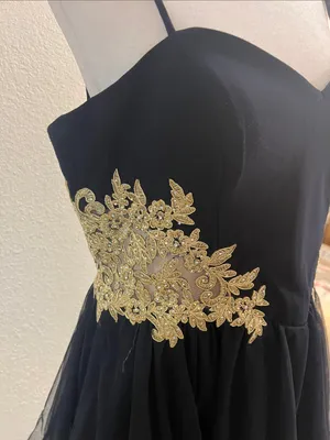 Dark Blue Spaghetti Strap Mini Dress with Gold Appliqué thumbnail 3