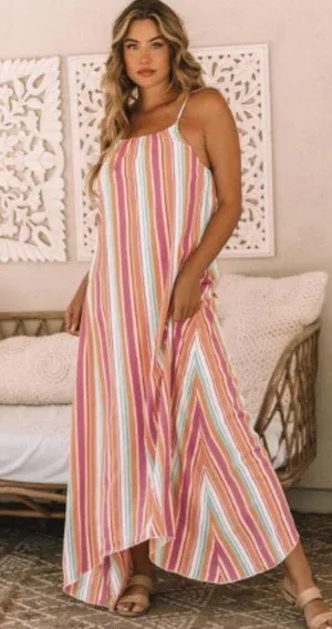 The Lace Daisy NEW Colorful Striped Spaghetti Strap Handkerchief Hem Maxi Dress Size Large thumbnail 5
