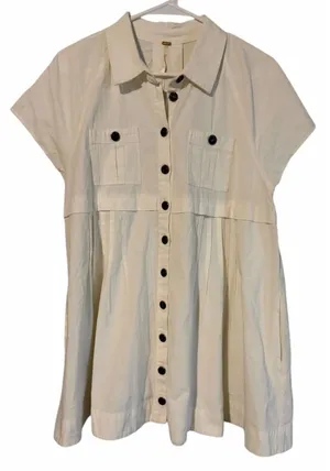Free People Ronnie Cotton Poplin Mini Shirtdress White‎ Women's Size Small thumbnail 1