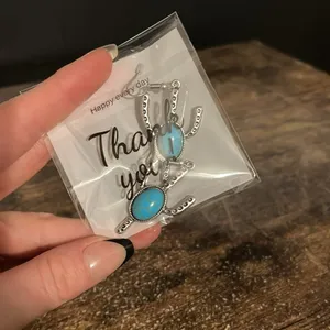 Boho silver and turquoise cactus earrings thumbnail 3