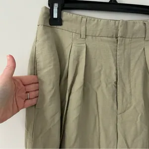Zara High Rise Pleated Front Wide Leg Lyocell Light Sage Green Trouser Pants M thumbnail 3