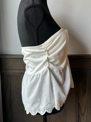 White Strapless Ruched Eyelet Peplum Top Size XXL thumbnail 4