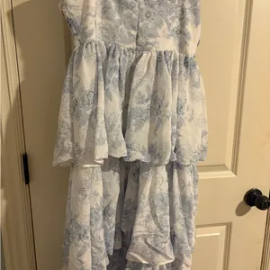 Elegant Blue Floral Tiered Midi Dress thumbnail 4
