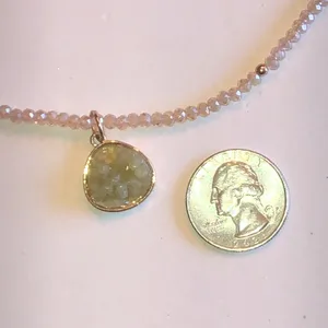 Delicate Pink Beaded Necklace with Green Faux Stone Pendant thumbnail 3