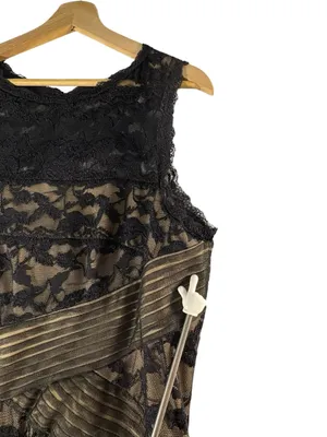 Blu Sage Black Nude Lace Cocktail Dress 16 Tiered Pleated Waist Wedding Guest thumbnail 13