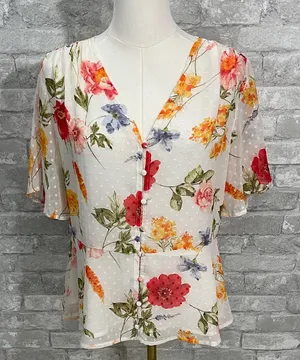 Ellison Multicolor Floral V-Neck Blouse thumbnail 1