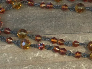 Bronze tone amber glass bead floral pendant necklace thumbnail 5