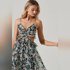 NWT ASTR THE LABEL PALACE FLORAL CUTOUT RUFFLE MAXI DRESS multicolor SIZE SMALL thumbnail 5