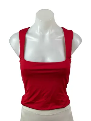 Princess Polly Women's Red Square Neck Sleeveless Slim Fit Crop Tank Top Size 6 thumbnail 1