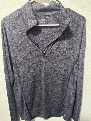 BCG Women's Activewear 1/4‎ Zip Mock Neck Long Sleeve Heathered Purple L thumbnail 1
