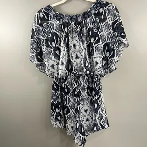Show Me Your Mumu Romper Womens Medium Blue White Great Snakeskin Rosarita thumbnail 7