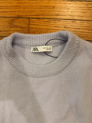Zara Light Blue Cropped Fuzzy Crewneck Sweater thumbnail 2