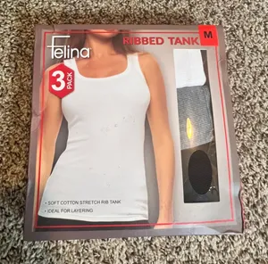 Felina Womens 3 Pack Ribbed Tank Tops White Grey Black Cotton Stretch‎ C6923 Med thumbnail 1